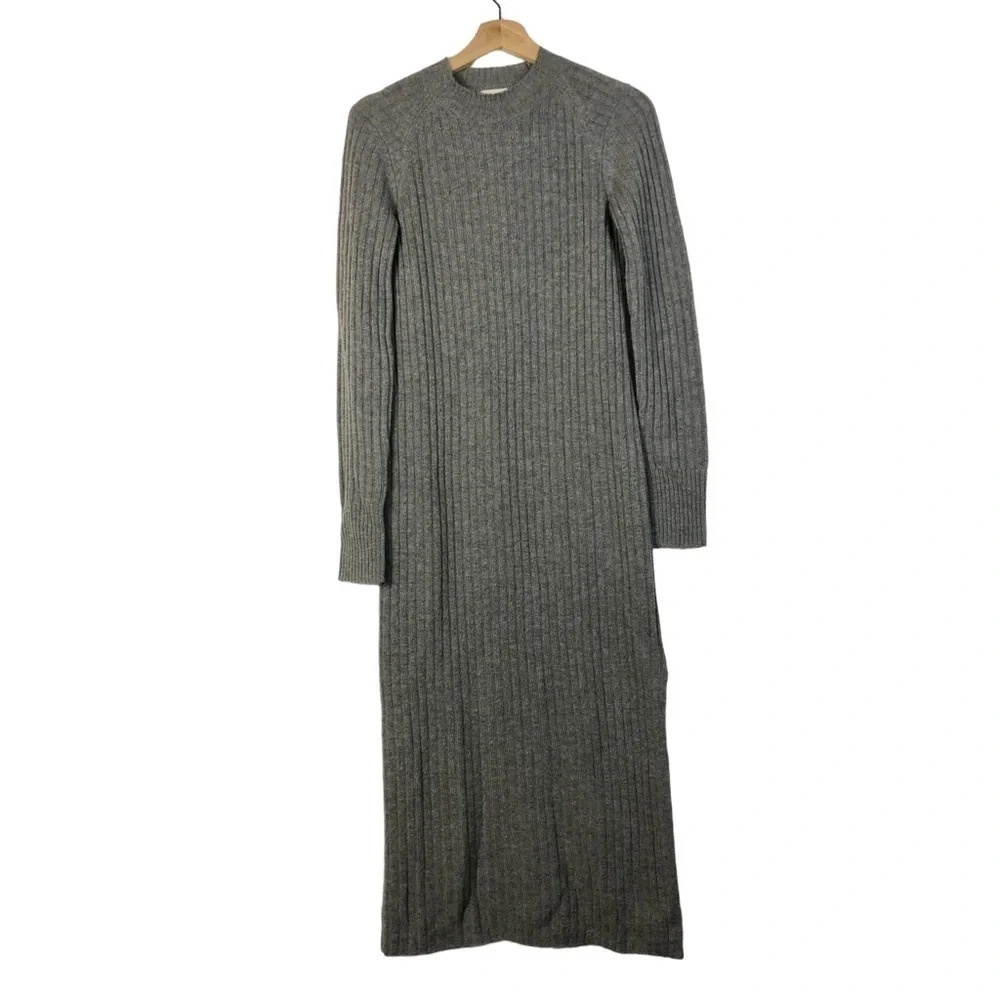 AG Adriano Goldschmied Reign Gray Ribbed Wool Cashmere Midi Sweater Dress M - Picture 3 of 7